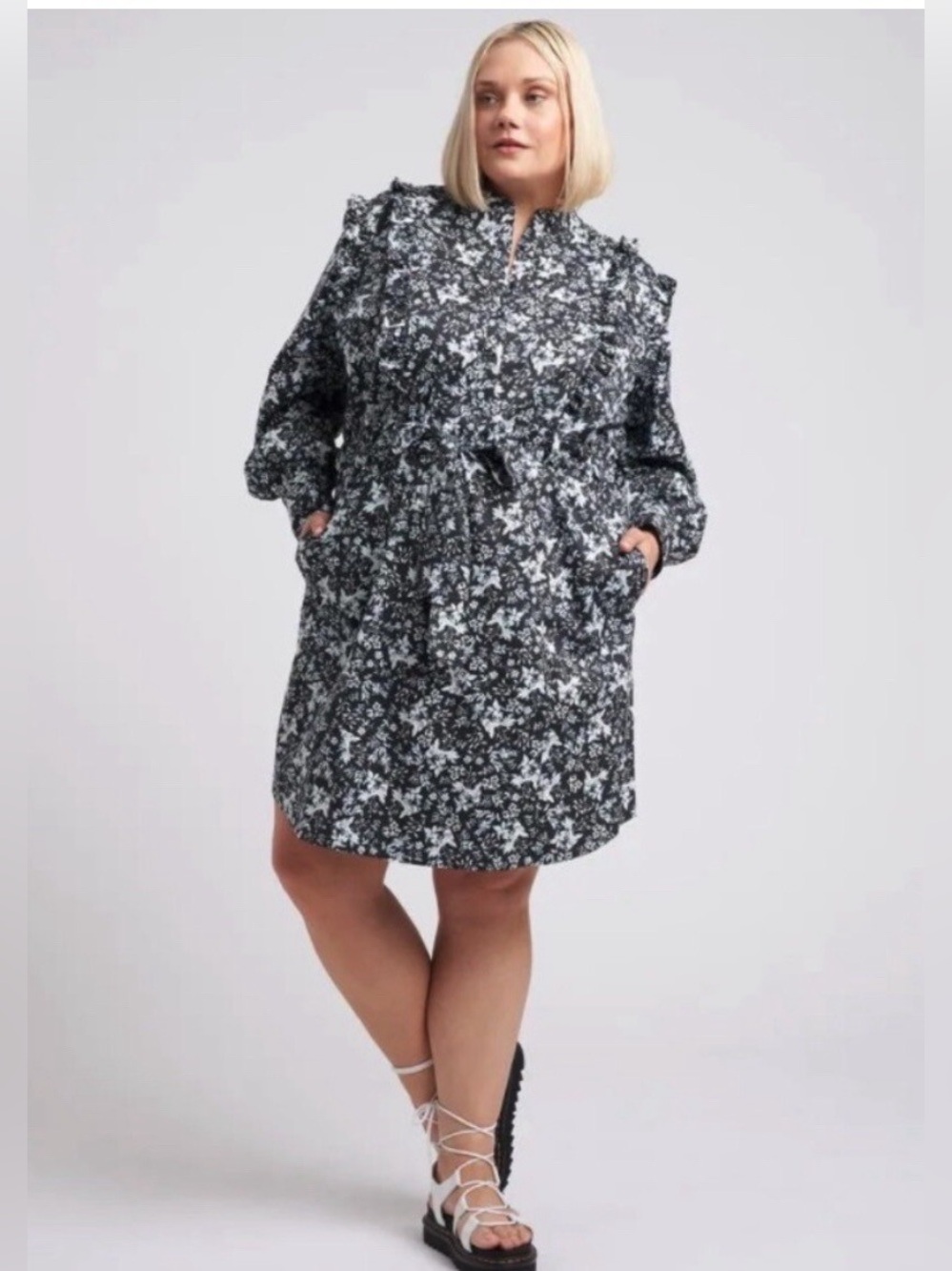ERDEM x Universal Standard Shirt Dress Floral The Primrose Ruffle XS 10/12